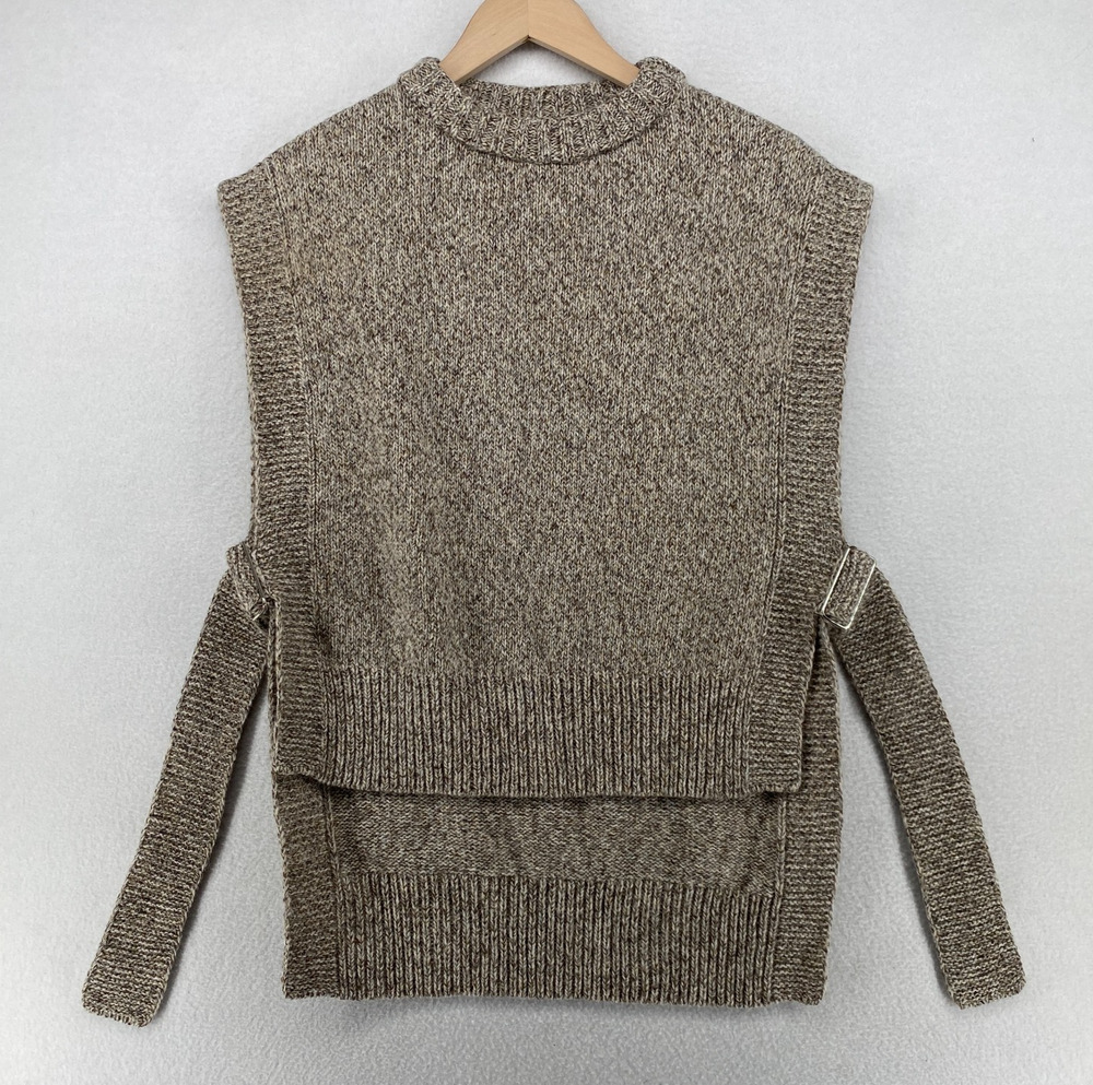 THE KNOTTY ONES Sweater L Kalvos Merino Wool Vest with Metal Buckles Beige